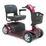 Pride Mobility Victory 9 4-Wheel mobility scooter in red with basket and padded seat