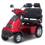 Afikim Afiscooter S4 dual seat 4-wheel mobility scooter in red with ergonomic design, two captain’s seats, and LED headlights