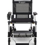Front view of the Journey Zoomer Folding Power Chair with mesh seat and lightweight frame