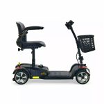 Side view of Buzzaround LT 4-wheel mobility scooter showing seat and basket
