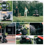 Collage showing Pride PX4 mobility scooter features and outdoor use