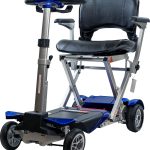 Front angle view of the Transformer 2 Scooter showcasing tiller, padded seat, and folding frame