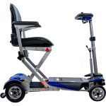 Side profile of the Transformer 2 Scooter showing seat, frame, wheels, and tiller in unfolded position